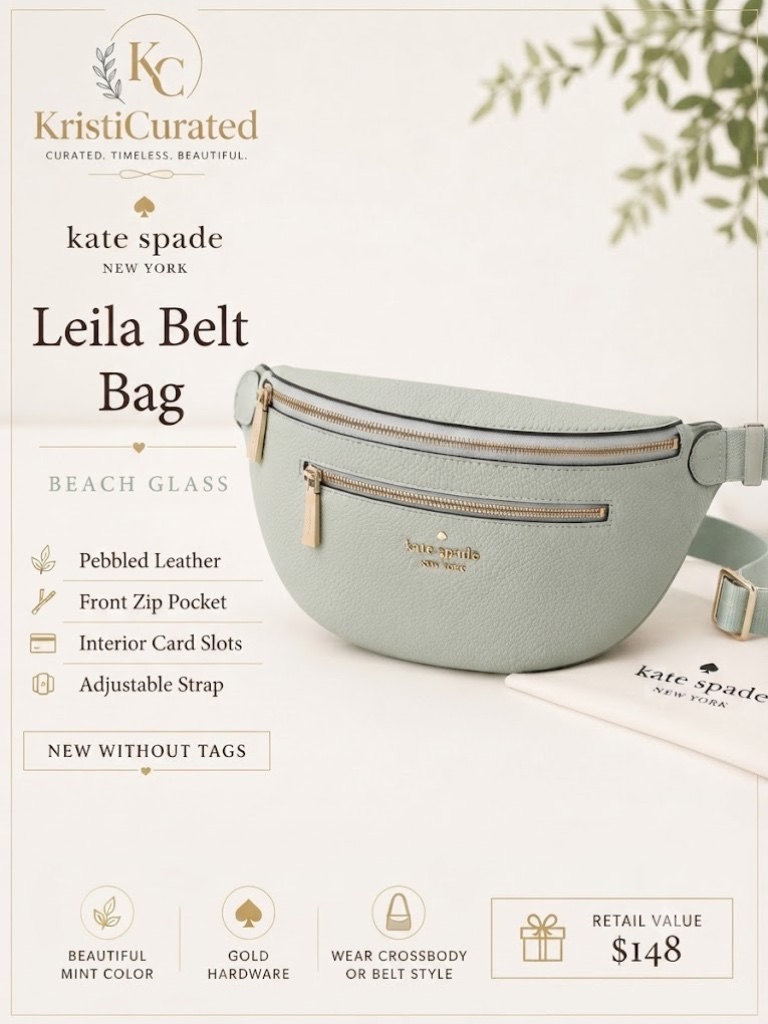 Kate Spade New York Leila Belt Bag | Beach Glass Mint | Pebbled Leathern Nwot